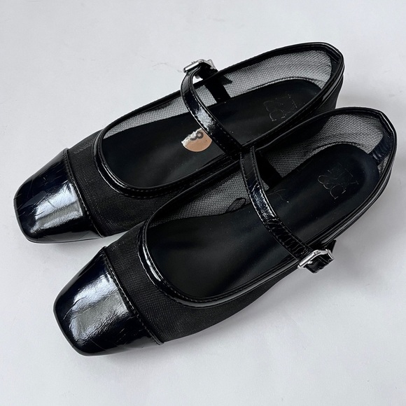 NY&CO Black Minimalist Mesh Patent Leather Mary Jane Ballet Flats Size 8 - Picture 2 of 16